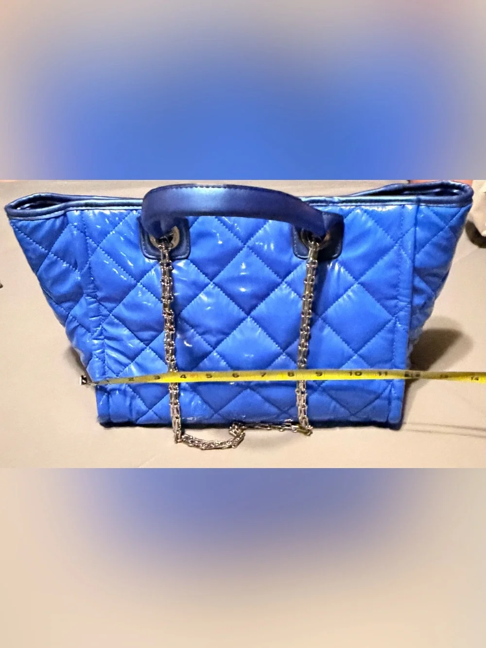 Steve Madden Quilted Royal Blue Tote with Chain Handles